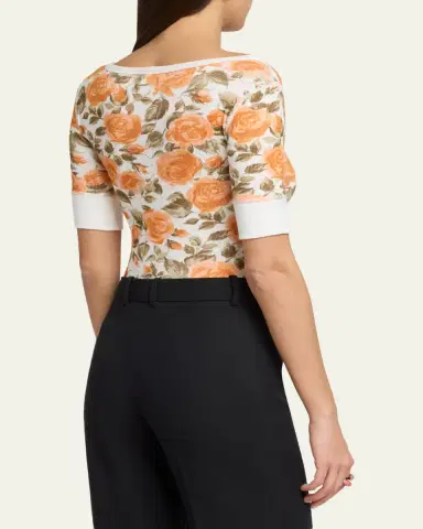 Chloé Floral Rib Short-Sleeve Henley Top | Thumbnail 8 Chloé Floral Rib Short-Sleeve Henley Top | Thumbnail 8