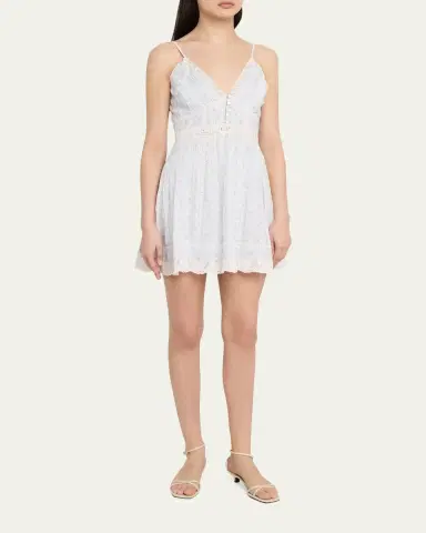 LoveShackFancy Zirelle Floral Cotton Lace-Trimmed Mini Dress | Thumbnail 2