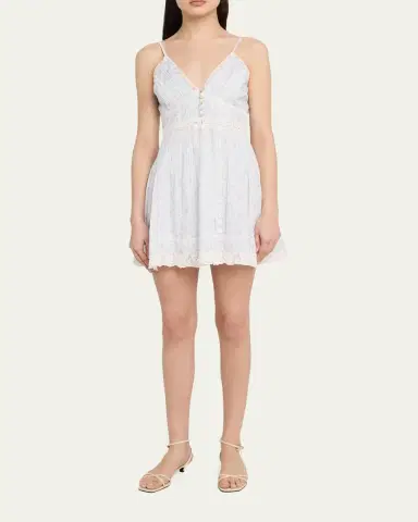 LoveShackFancy Zirelle Floral Cotton Lace-Trimmed Mini Dress | Thumbnail 4