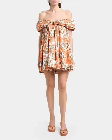 Chloé Floral Pleated Off-The-Shoulder Mini Babydoll Dress | Thumbnail 6 Chloé Floral Pleated Off-The-Shoulder Mini Babydoll Dress | Thumbnail 6