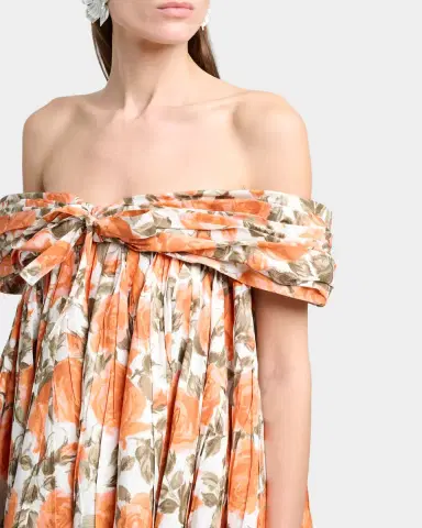 Chloé Floral Pleated Off-The-Shoulder Mini Babydoll Dress | Thumbnail 9 Chloé Floral Pleated Off-The-Shoulder Mini Babydoll Dress | Thumbnail 9