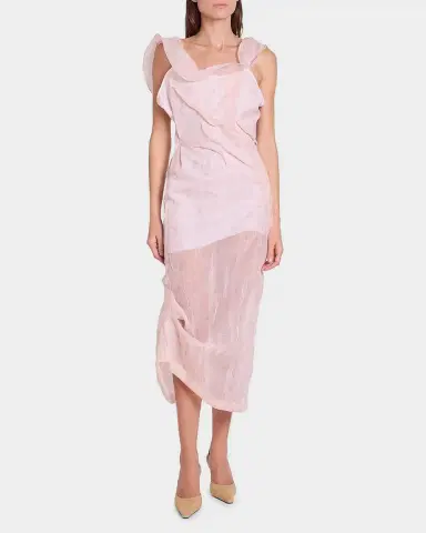 Victoria Beckham Hoop Asymmetric Floral Organza Midi Dress | Thumbnail 2