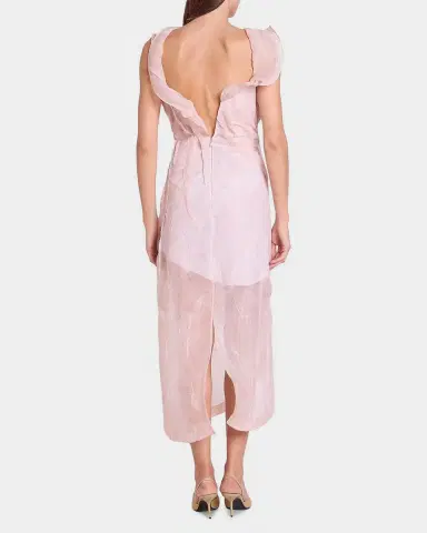 Victoria Beckham Hoop Asymmetric Floral Organza Midi Dress | Thumbnail 3