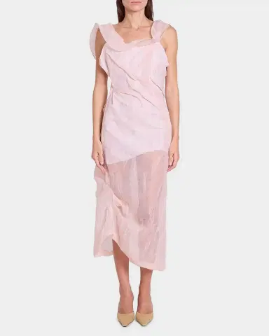 Victoria Beckham Hoop Asymmetric Floral Organza Midi Dress | Thumbnail 4