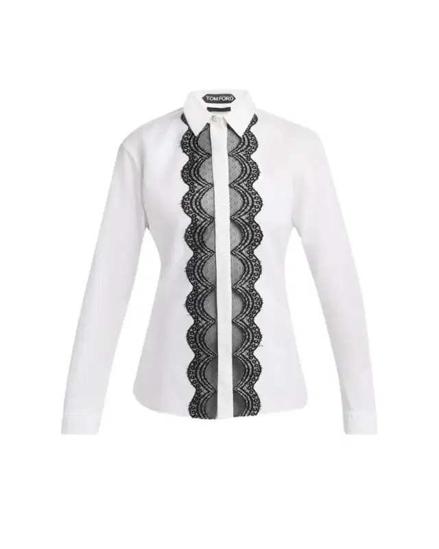 TOM FORD Scalloped Lace-Trim Button-Down Shirt