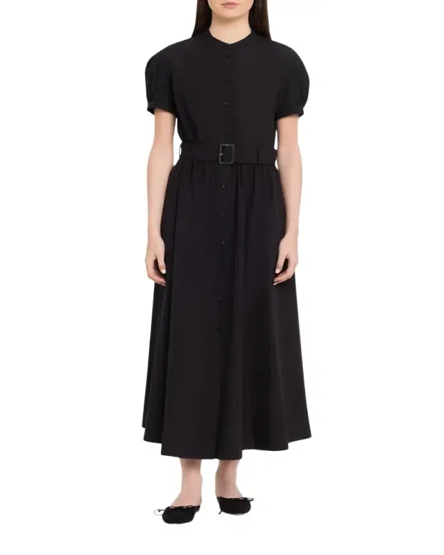 Lafayette 148 New York Puff-Sleeve Organic Cotton Poplin Midi Dress