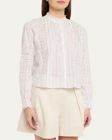 LoveShackFancy Lal Embroidered Button-Front Top | Thumbnail 4