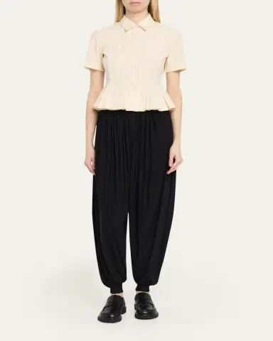 Ashlyn Lulu Pleated Peplum Button-Down Shirt | Thumbnail 2 Ashlyn Lulu Pleated Peplum Button-Down Shirt | Thumbnail 2