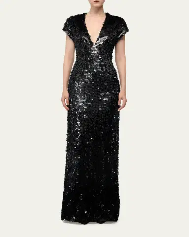 Gaurav Gupta Plunging Fringed Cap-Sleeve Column Gown | Thumbnail 2