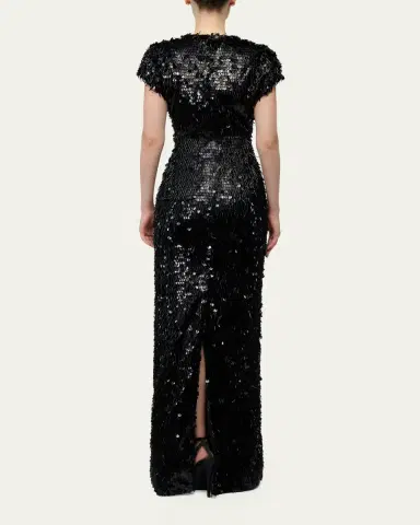 Gaurav Gupta Plunging Fringed Cap-Sleeve Column Gown | Thumbnail 3