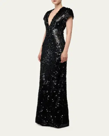 Gaurav Gupta Plunging Fringed Cap-Sleeve Column Gown | Thumbnail 4
