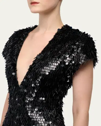 Gaurav Gupta Plunging Fringed Cap-Sleeve Column Gown | Thumbnail 5
