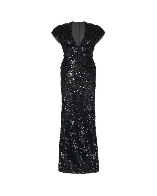 Gaurav Gupta Plunging Fringed Cap-Sleeve Column Gown