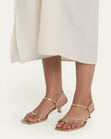 Vince 40mm Polli Metallic Leather Kitten-Heel Sandals | Thumbnail 2