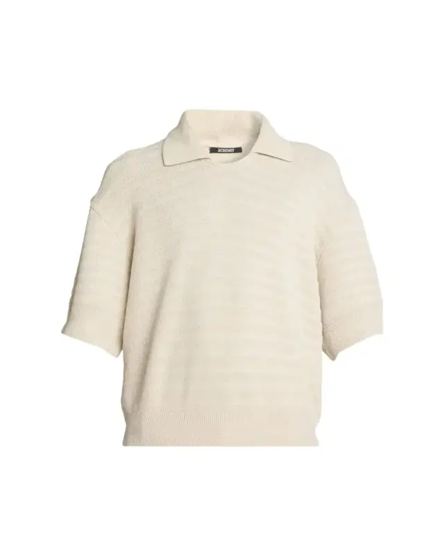Men's Cotton and Silk Herringbone Knit Polo Sweater