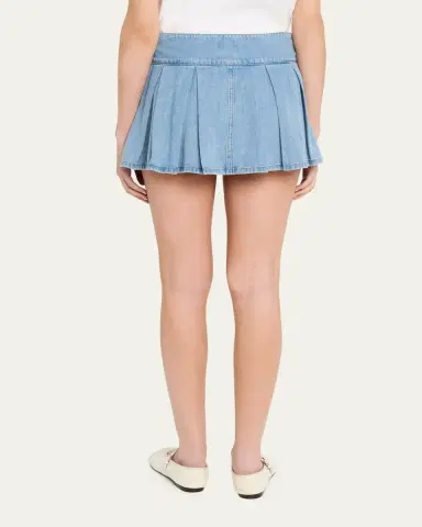 Alice + Olivia Amy Low-Rise Pleated Denim Mini Skirt | Thumbnail 3 Alice + Olivia Amy Low-Rise Pleated Denim Mini Skirt | Thumbnail 3