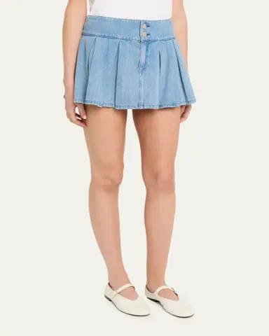 Alice + Olivia Amy Low-Rise Pleated Denim Mini Skirt | Thumbnail 4 Alice + Olivia Amy Low-Rise Pleated Denim Mini Skirt | Thumbnail 4
