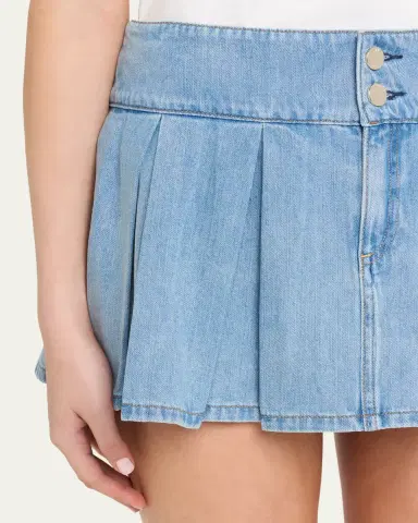 Alice + Olivia Amy Low-Rise Pleated Denim Mini Skirt | Thumbnail 5 Alice + Olivia Amy Low-Rise Pleated Denim Mini Skirt | Thumbnail 5