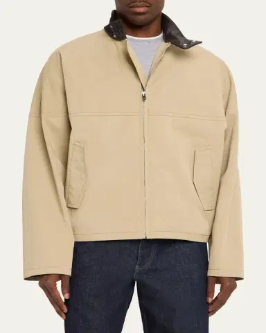 Bottega Veneta Men's Intrecciato Leather-Collar Cotton Blouson | Thumbnail 4 Bottega Veneta Men's Intrecciato Leather-Collar Cotton Blouson | Thumbnail 4