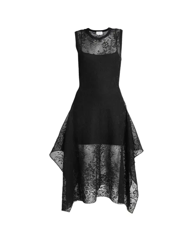 McQueen Floral Lace Semi-Sheer Sleeveless Dress