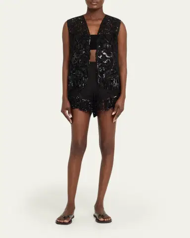 Kobi Halperin Ashlyn Sequin Fringe Lace-Trim Shorts | Thumbnail 2 Kobi Halperin Ashlyn Sequin Fringe Lace-Trim Shorts | Thumbnail 2