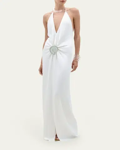 Silvia Tcherassi Rowan Gathered Plunging Halter Maxi Dress | Thumbnail 2 Silvia Tcherassi Rowan Gathered Plunging Halter Maxi Dress | Thumbnail 2