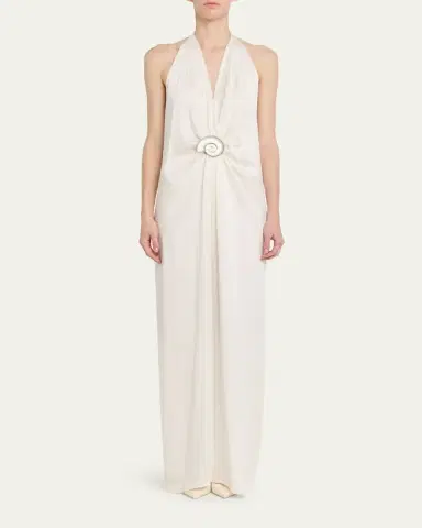 Silvia Tcherassi Rowan Gathered Plunging Halter Maxi Dress | Thumbnail 5 Silvia Tcherassi Rowan Gathered Plunging Halter Maxi Dress | Thumbnail 5