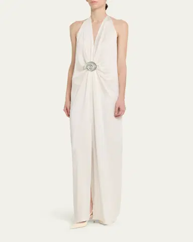 Silvia Tcherassi Rowan Gathered Plunging Halter Maxi Dress | Thumbnail 7 Silvia Tcherassi Rowan Gathered Plunging Halter Maxi Dress | Thumbnail 7