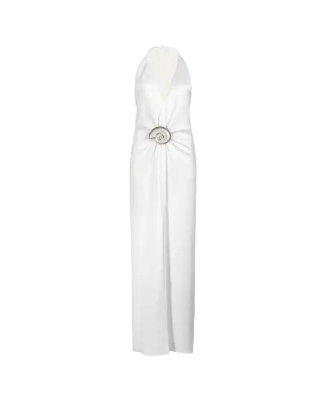 Rowan Gathered Satin Plunging Halter Maxi Dress