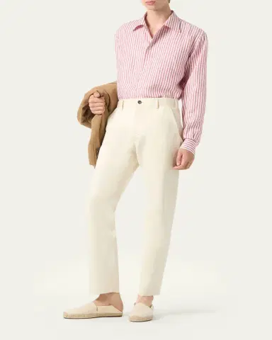 Loro Piana Men's Franco Linen Stripe Button-Down Shirt | Thumbnail 2