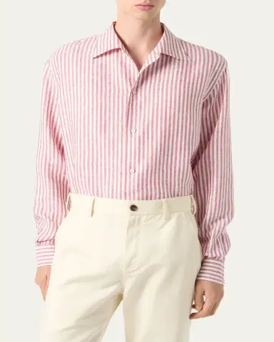 Loro Piana Men's Franco Linen Stripe Button-Down Shirt | Thumbnail 4