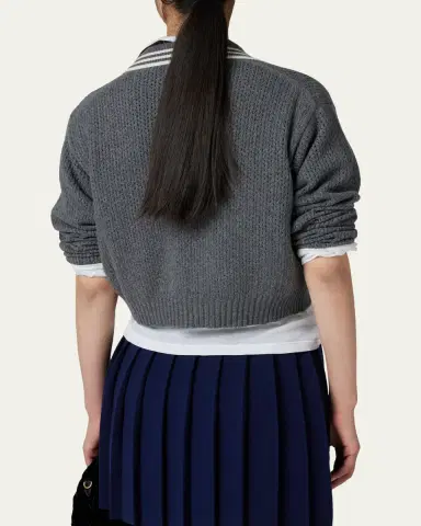 Miu Miu Long-Sleeve Cashmere Crop Polo Sweater | Thumbnail 2 Miu Miu Long-Sleeve Cashmere Crop Polo Sweater | Thumbnail 2