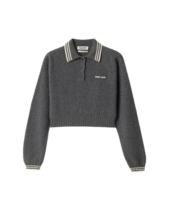 Long-Sleeve Cashmere Crop Polo Sweater Long-Sleeve Cashmere Crop Polo Sweater