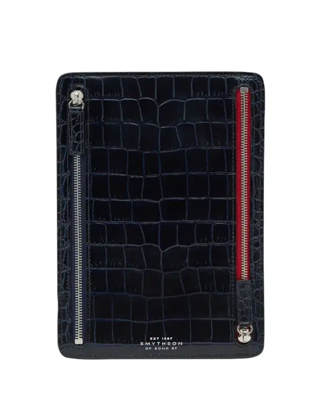 Mara Croc-Embossed Leather Multi-Zip Currency Case