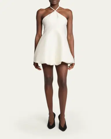 Balenciaga Sleeveless Silk-Wool Crepe Balloon Mini Halter Dress | Thumbnail 2 Balenciaga Sleeveless Silk-Wool Crepe Balloon Mini Halter Dress | Thumbnail 2