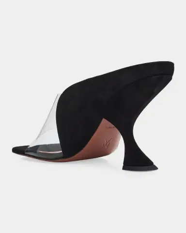 Amina Muaddi 90mm Mackenzie Suede and PVC Sandals | Thumbnail 3