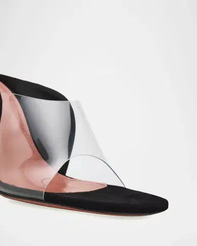 Amina Muaddi 90mm Mackenzie Suede and PVC Sandals | Thumbnail 4