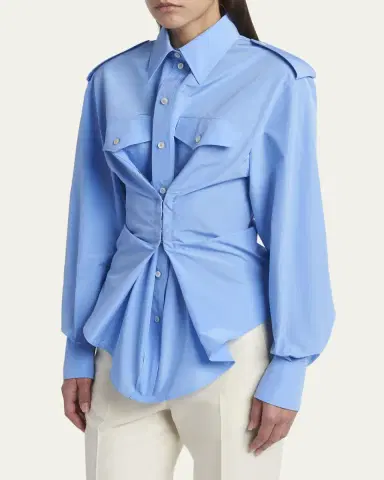 Alexander McQueen Responsible Cotton Gathered Long-Sleeve Shirt | Thumbnail 4 Alexander McQueen Responsible Cotton Gathered Long-Sleeve Shirt | Thumbnail 4