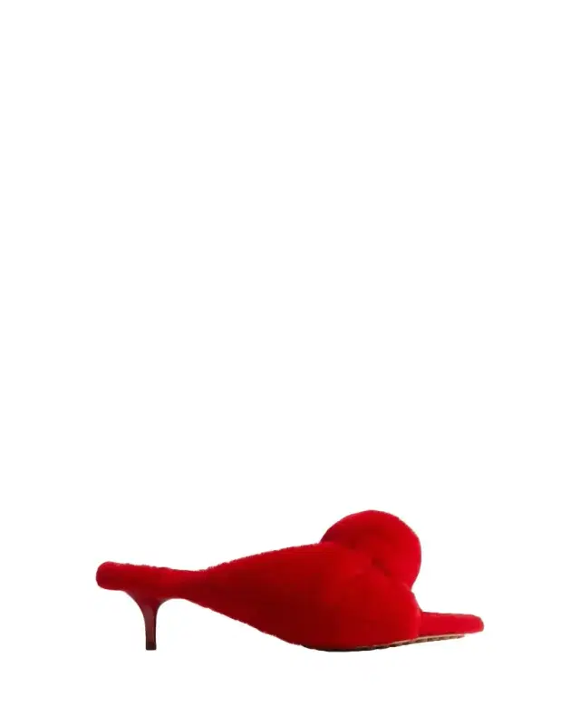 Carded Merino Wool Knotted Kitten-Heel Sandals