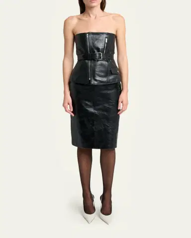 Saint Laurent Belted Leather Biker Bustier Top | Thumbnail 2 Saint Laurent Belted Leather Biker Bustier Top | Thumbnail 2