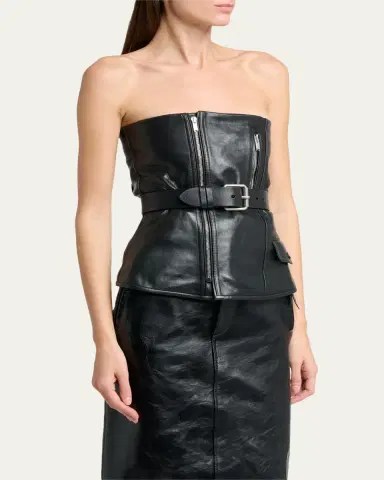 Saint Laurent Belted Leather Biker Bustier Top | Thumbnail 4 Saint Laurent Belted Leather Biker Bustier Top | Thumbnail 4
