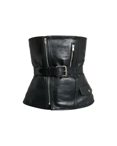 Saint Laurent Belted Leather Biker Bustier Top | Thumbnail 1 Saint Laurent Belted Leather Biker Bustier Top | Thumbnail 1