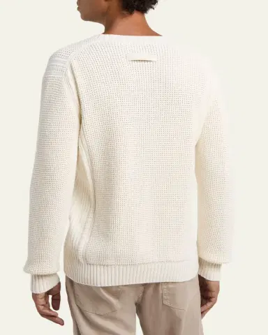 ZEGNA Men's Cotton and Silk Knit V-Neck Sweater | Thumbnail 3