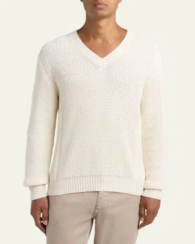 ZEGNA Men's Cotton and Silk Knit V-Neck Sweater | Thumbnail 4