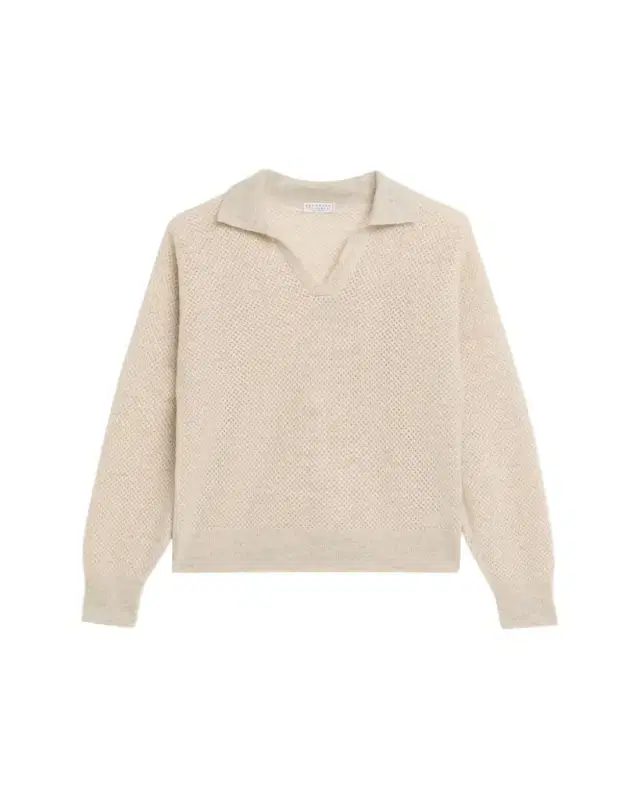 Brunello Cucinelli Shimmering Mohair Net Knit Polo Sweater