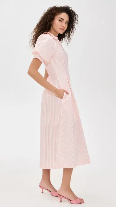 English Factory Seersucker Striped Midi Dress Pink | Thumbnail 4