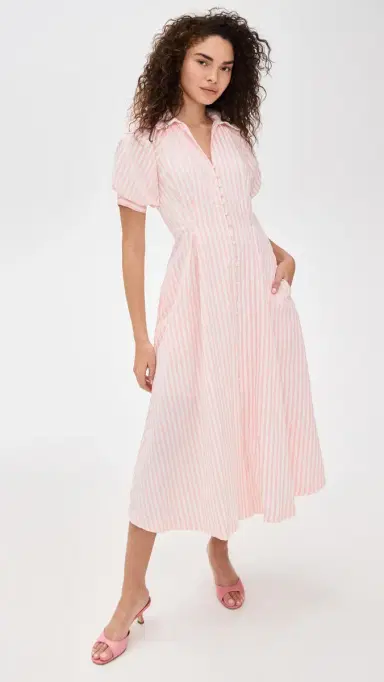 English Factory Seersucker Striped Midi Dress Pink | Thumbnail 5