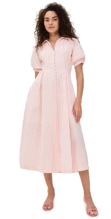 English Factory Seersucker Striped Midi Dress Pink | Thumbnail 1