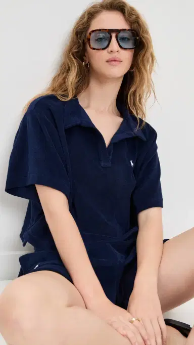 Polo Ralph Lauren Terry Collar Shirt & Short Set Navy | Thumbnail 2 Polo Ralph Lauren Terry Collar Shirt & Short Set Navy | Thumbnail 2