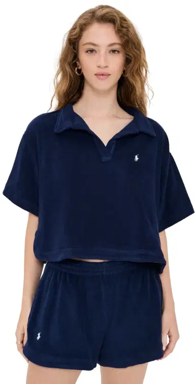 Polo Ralph Lauren Terry Collar Shirt & Short Set Navy | Thumbnail 1 Polo Ralph Lauren Terry Collar Shirt & Short Set Navy | Thumbnail 1